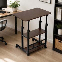 Height Adjustable Mobile Laptop Desk with Dual Shelves