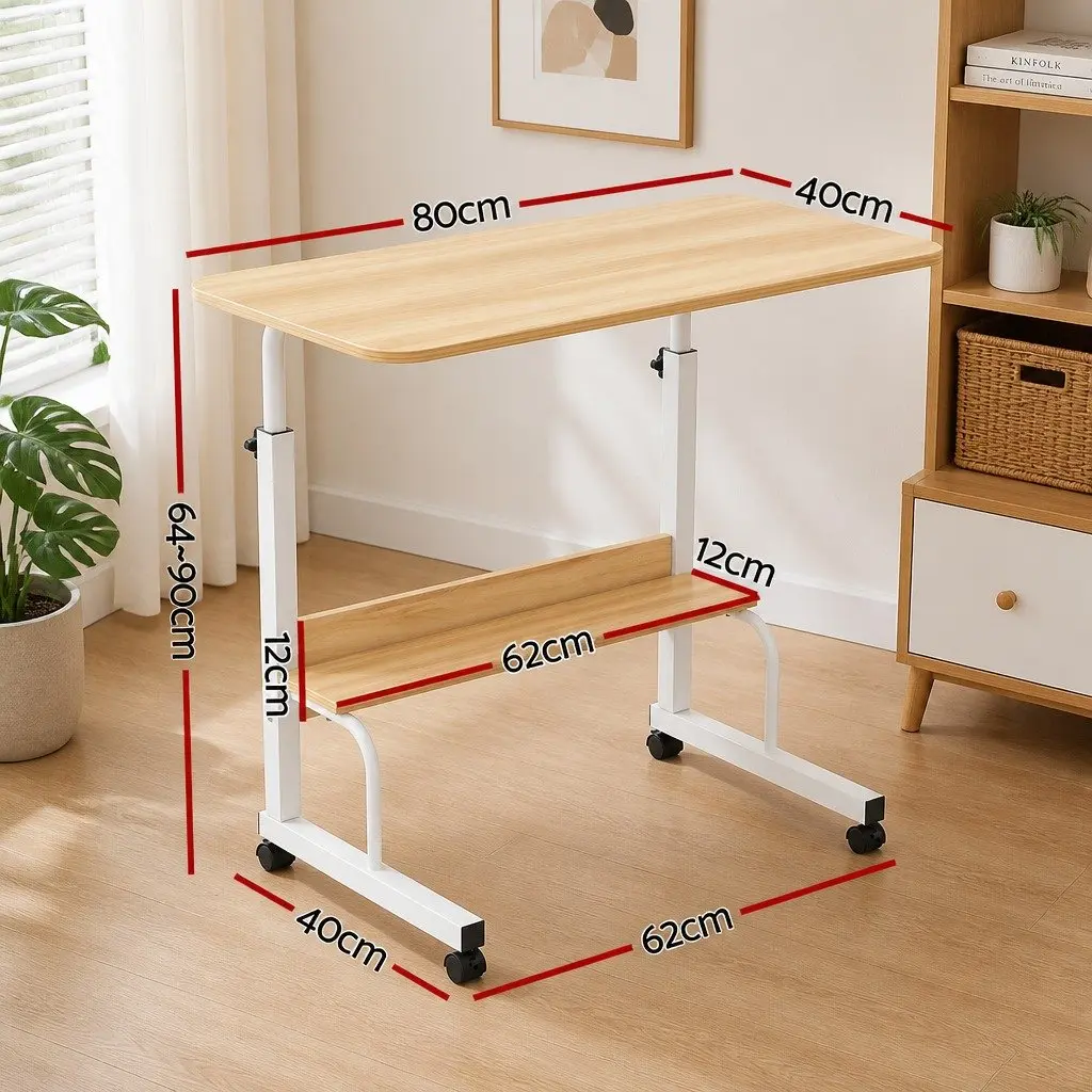 Laptop Stand Height Adjustable Portable Walnut Colour Mobile Workstation with Caster Wheels