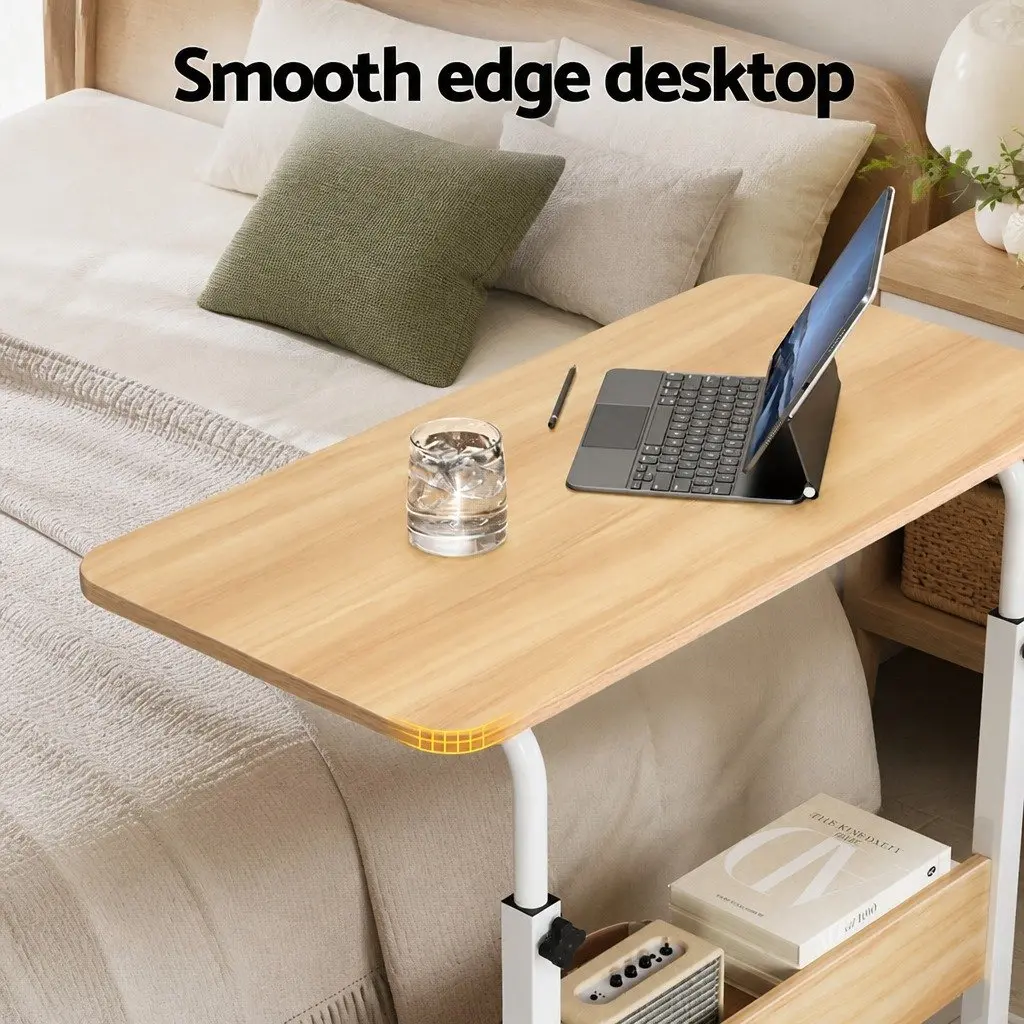 Laptop Stand Height Adjustable Portable Walnut Colour Mobile Workstation with Caster Wheels