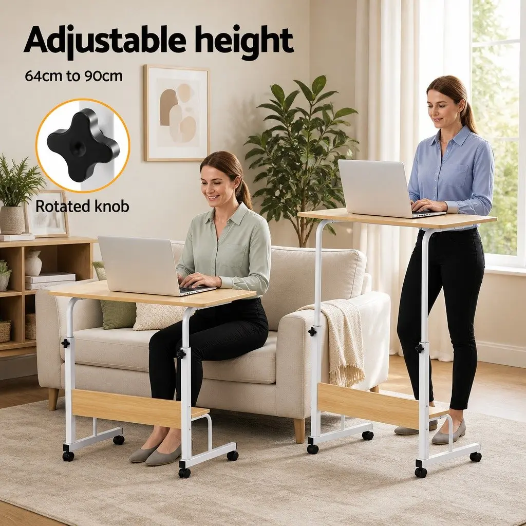 Laptop Stand Height Adjustable Portable Walnut Colour Mobile Workstation with Caster Wheels