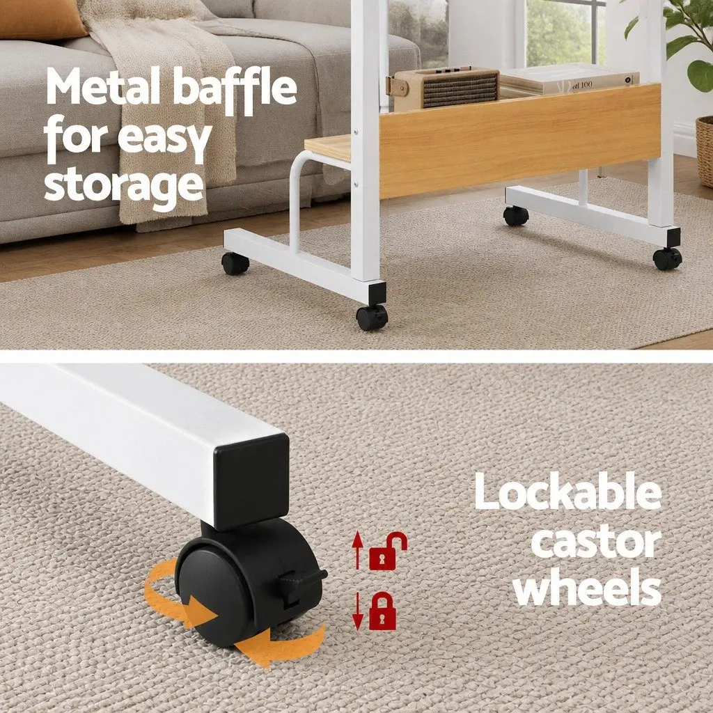 Laptop Stand Height Adjustable Portable Walnut Colour Mobile Workstation with Caster Wheels