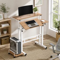 Adjustable Mobile Twin Laptop Desk with Steel Frame