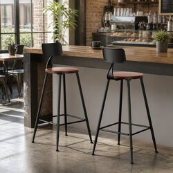 Set of 2 Industrial-Style Bar Stools with Steel Frame