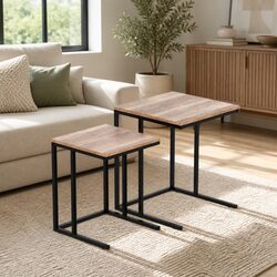 Industrial Nesting Side Table Set of 2 with Steel Legs