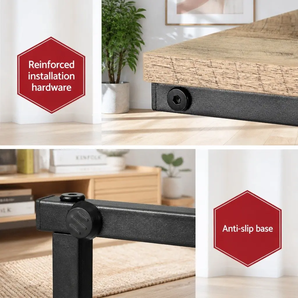 C-Shape Industrial Side Table Compact Wood and Black Living Room Furniture