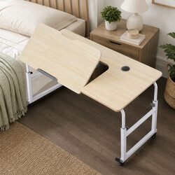 Adjustable Overbed Laptop Desk with Natural Finish