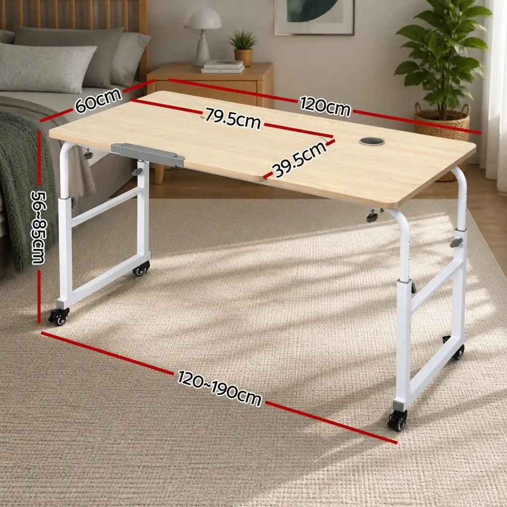Adjustable Natural Mobile Laptop Desk Overbed Table Ergonomic Size 60x120cm