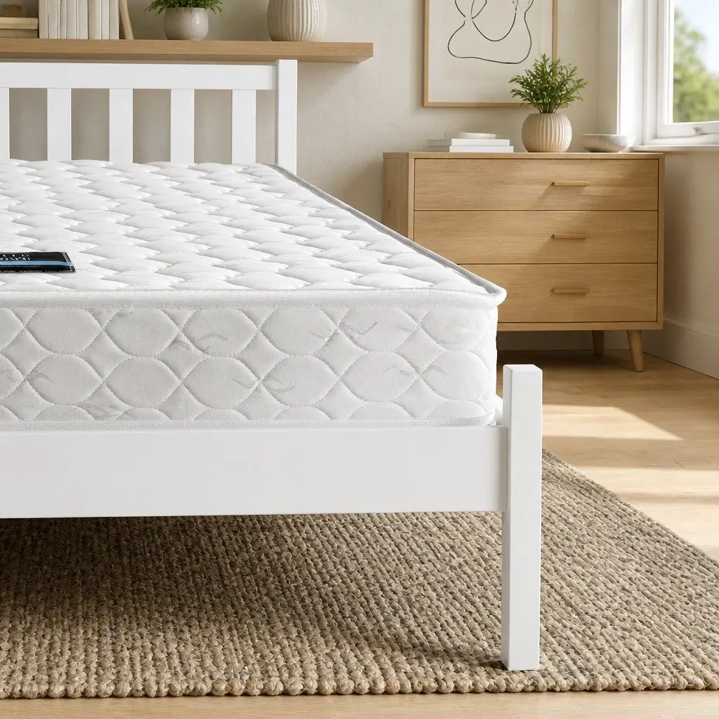 Double Mattress Medium Firm White Wooden Bed Frame Natural Pine Timber Base 190x137cm