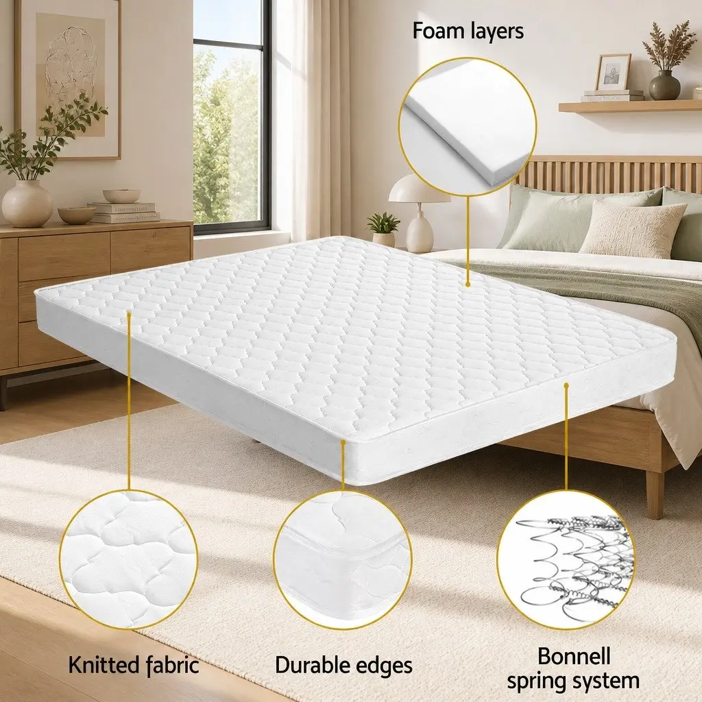 Double Mattress Medium Firm White Wooden Bed Frame Natural Pine Timber Base 190x137cm