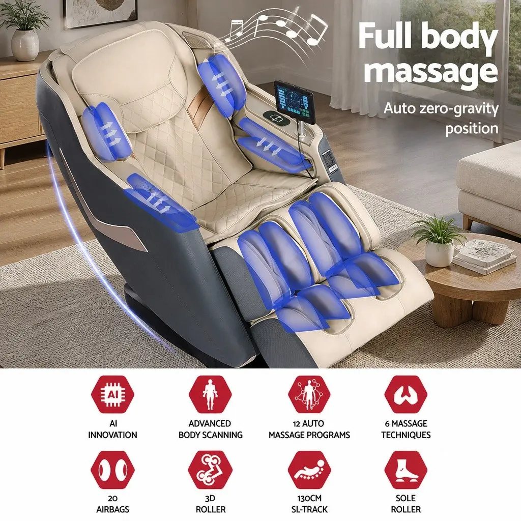 Massage Chair Electric Recliner 3D Full Body Therapeutic Grey