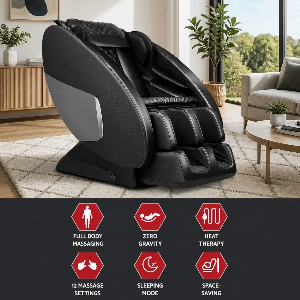 Electric Massage Chair Full Body Zero-Gravity Heated Black