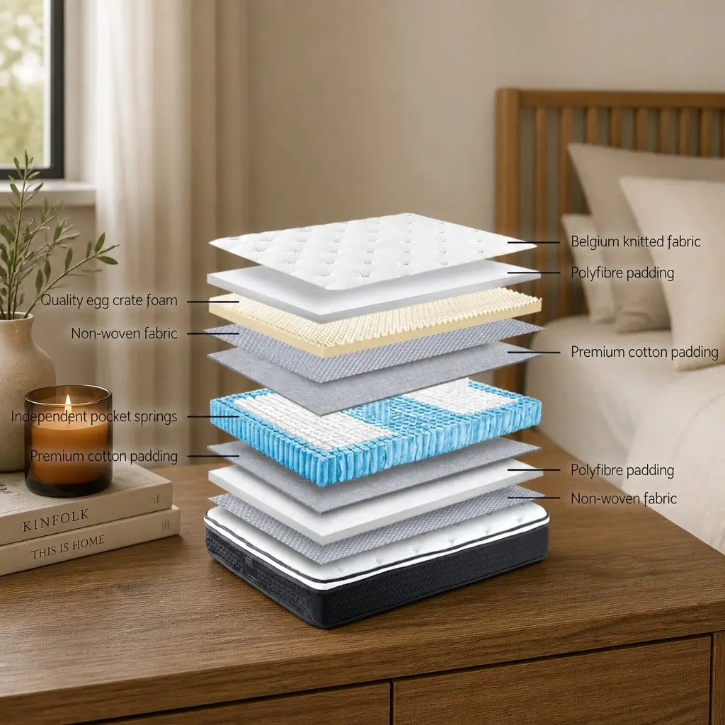Queen Mattress Medium Firm Support 21cm White Euro Top Bonnell Spring