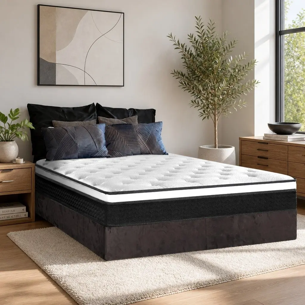 Queen Mattress Medium Firm Support 21cm White Euro Top Bonnell Spring