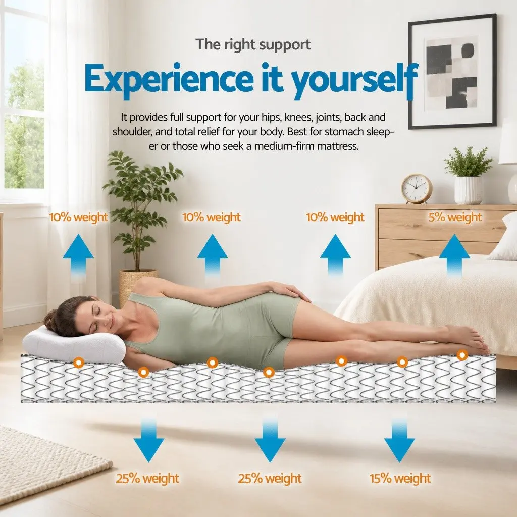 Single Mattress Medium Firm 21cm Pillow Top Bonnell Spring Breathable White