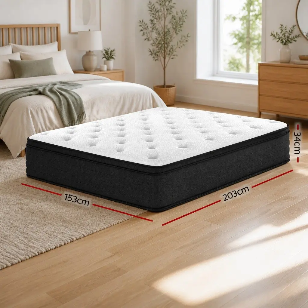 Queen Mattress Medium Firm 34cm Euro Top White