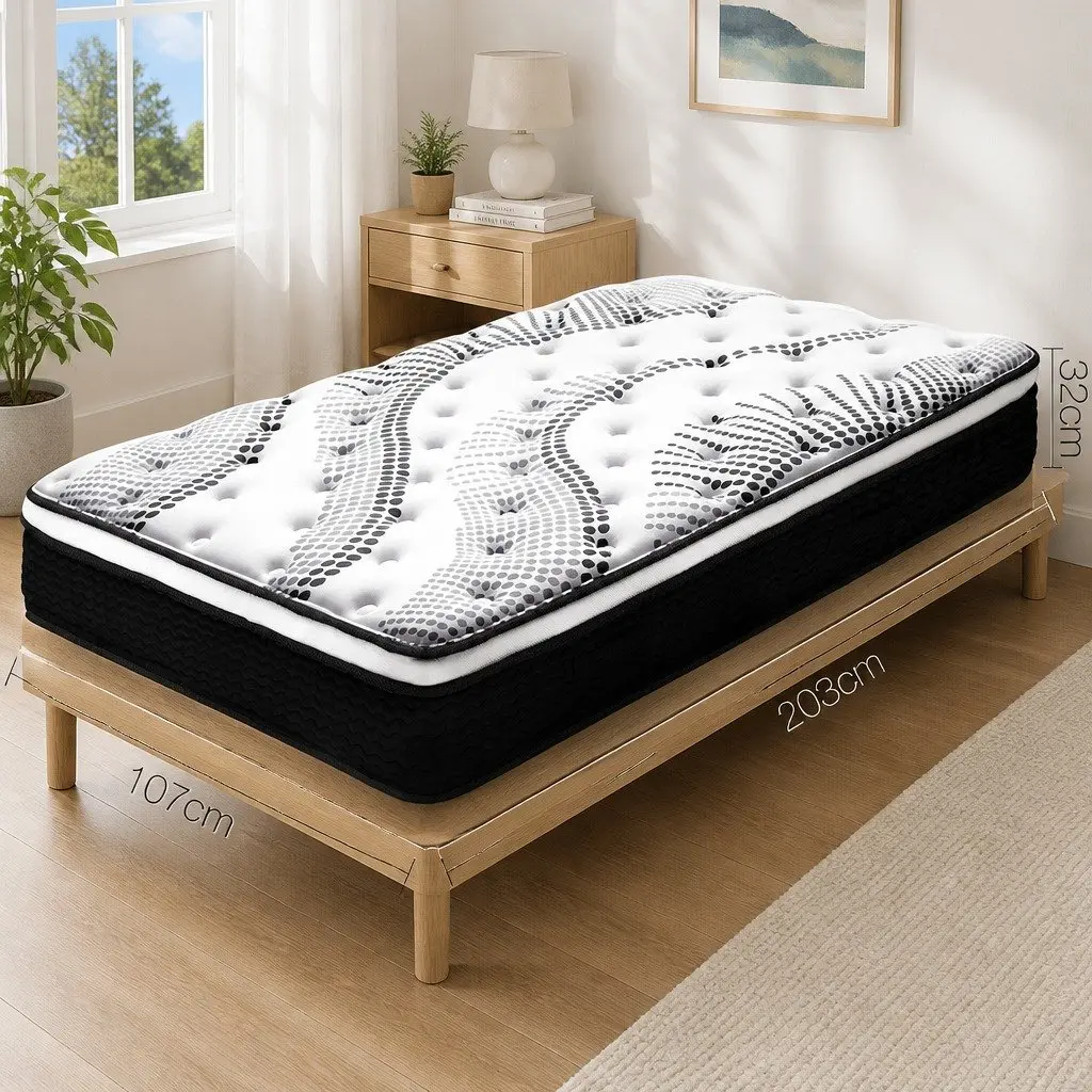 King Single Mattress Plush Medium Firmness 32cm Thick Euro Top White