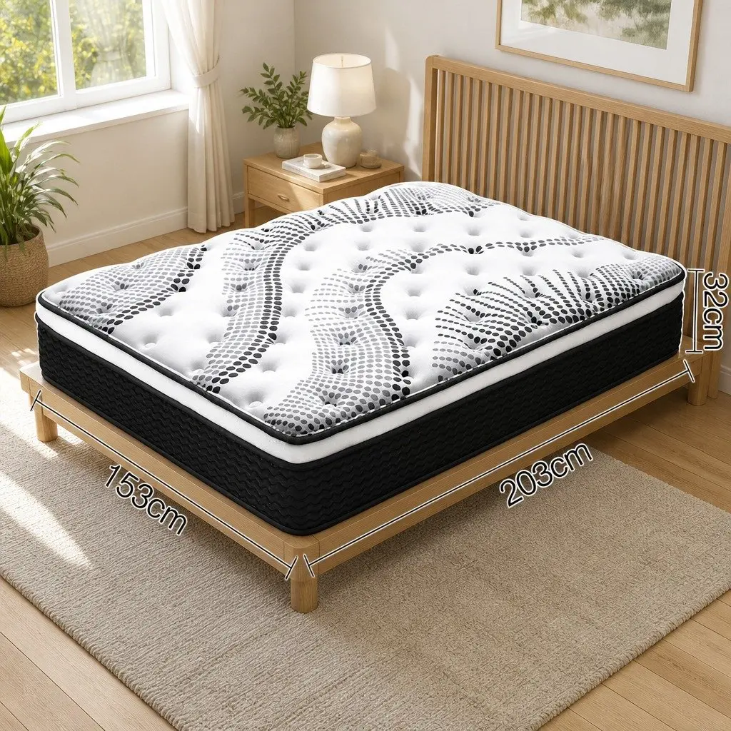 Queen Mattress Medium Firmness 32cm Euro Top Pocket Spring White