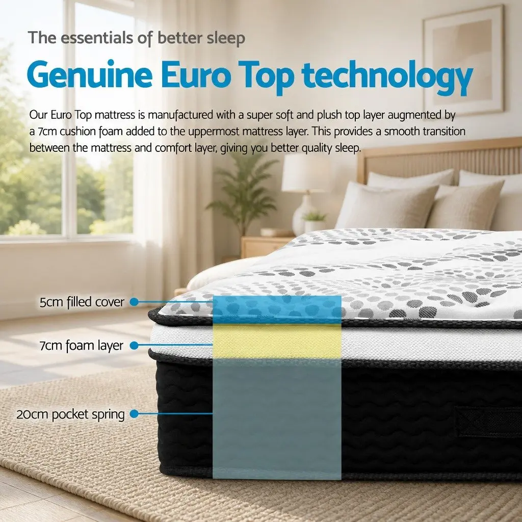 Queen Mattress Medium Firmness 32cm Euro Top Pocket Spring White