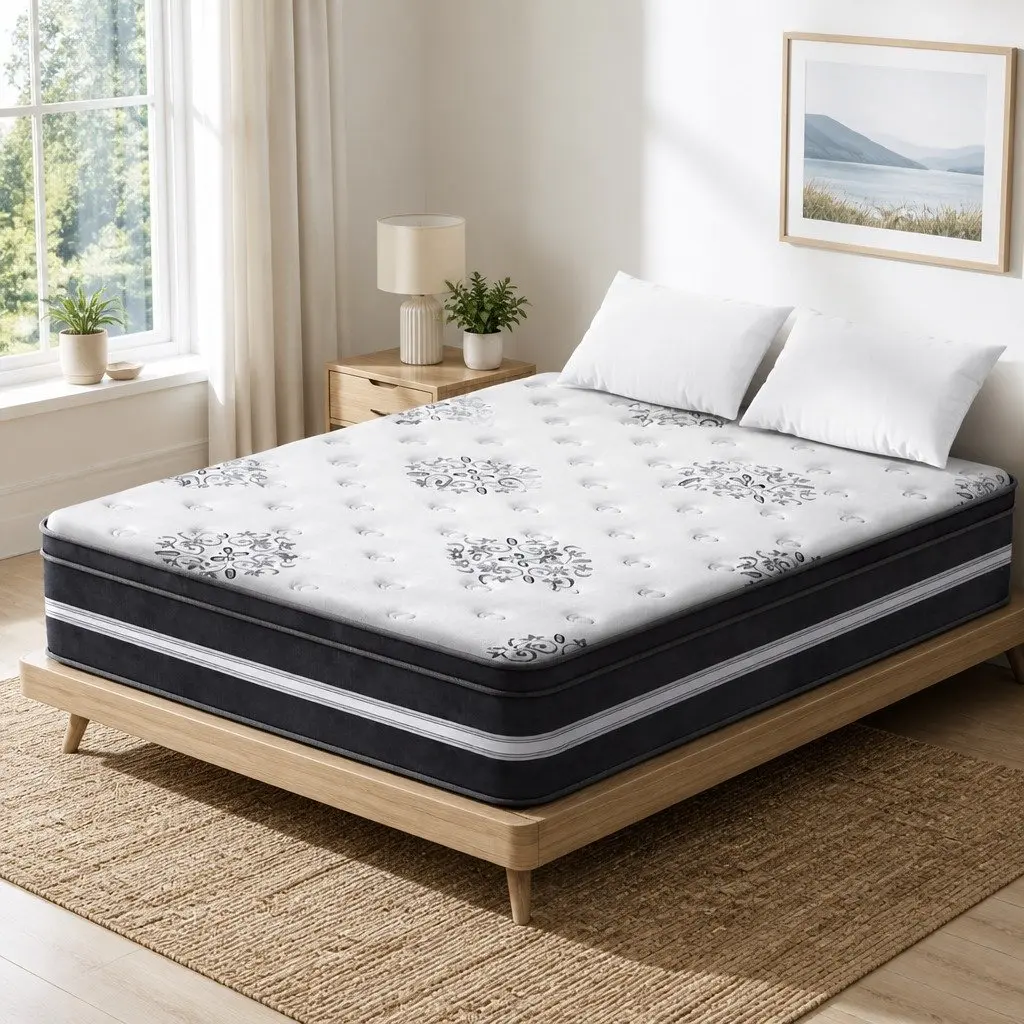 Queen Mattress Medium Firm Comfort 34cm Euro Top Cool Gel Memory Foam White