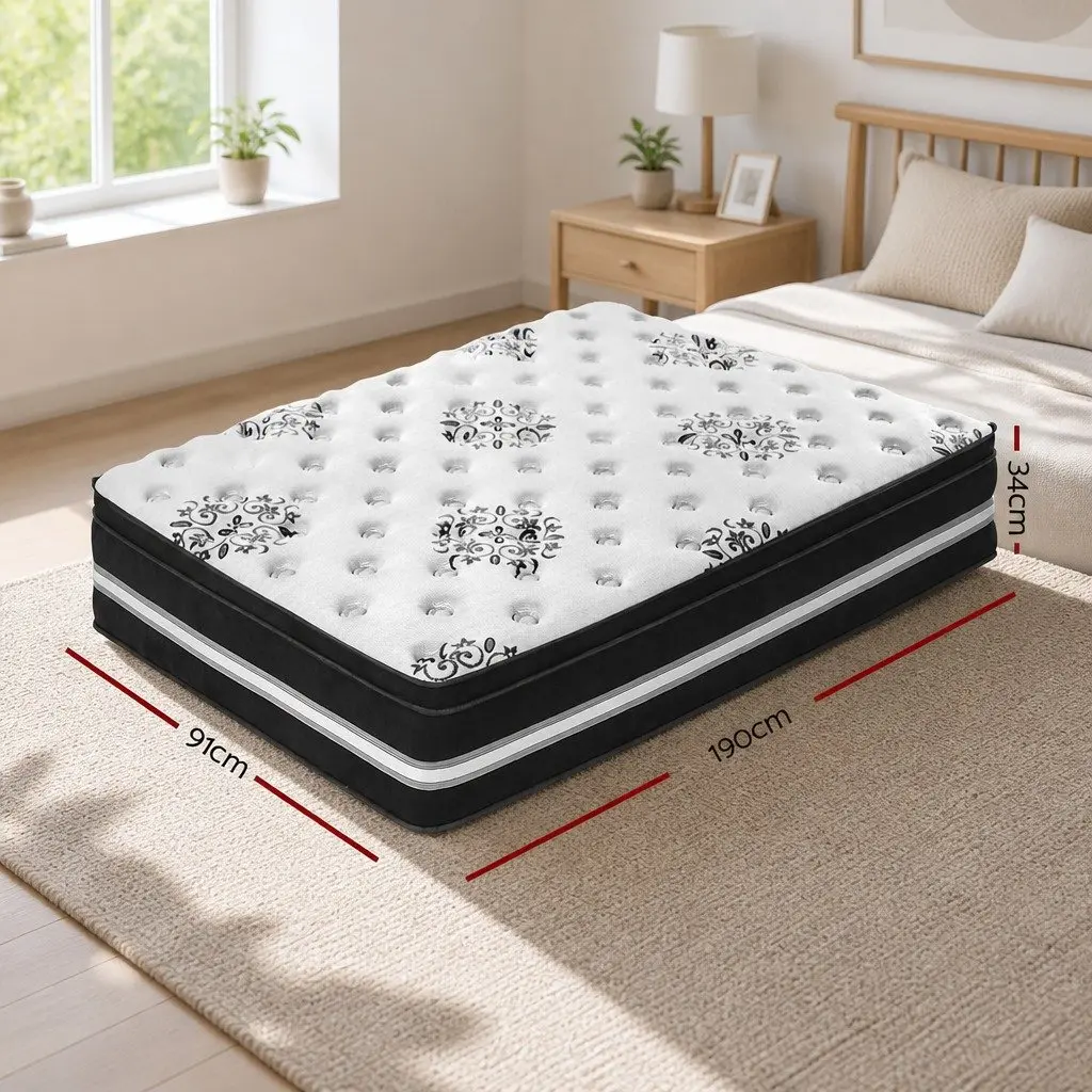 Single Mattress Cool Gel Memory Foam Euro Top 34cm Medium Firm Support White