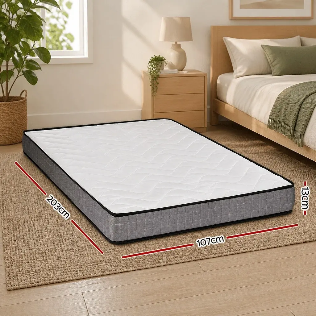 King Single Mattress Medium Firm 13cm Black and White Bonnell Spring Tight Top Quilted