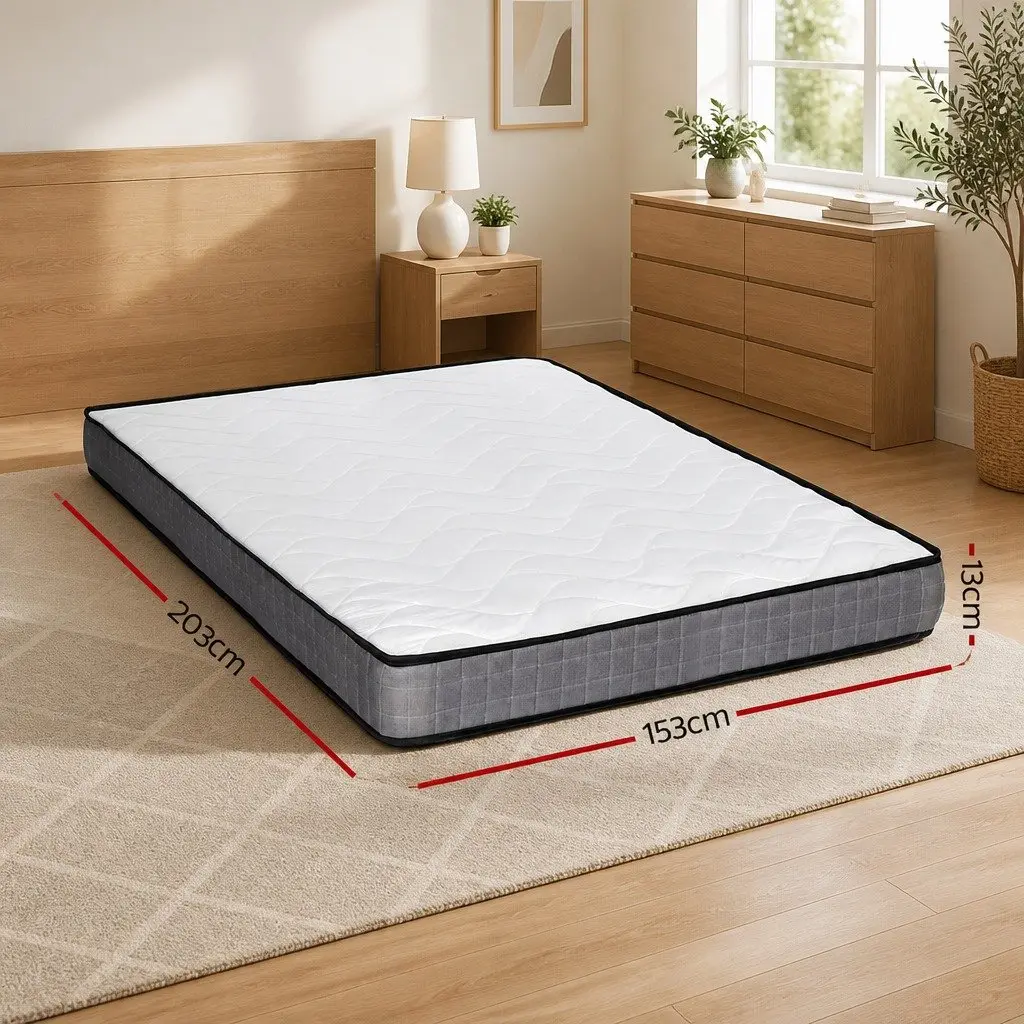 Queen Mattress Medium Firm 13cm Black and White Bonnell Spring Tight Top Quilted Bed