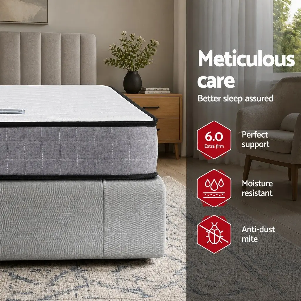 Single Bonnell Spring Mattress 13cm Quilted Medium Firm White Grey