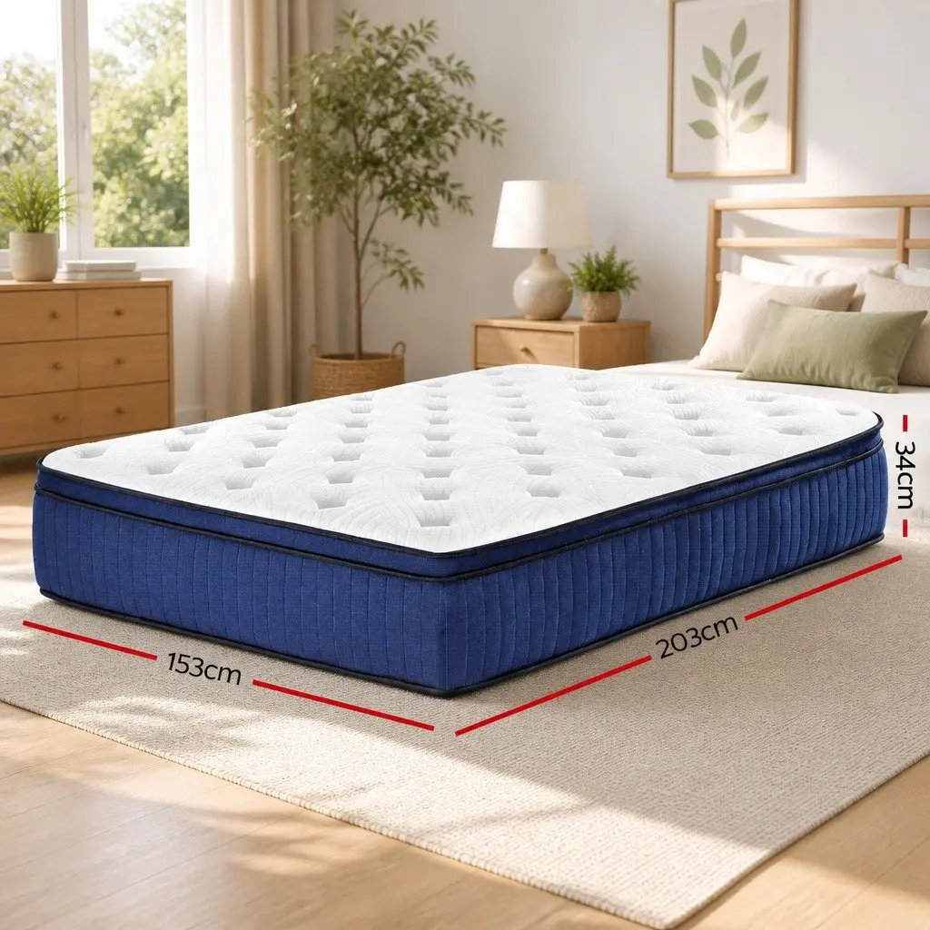 Queen Mattress Cool Gel Memory Foam 34cm Euro Top 7 Zone Pocket Spring White