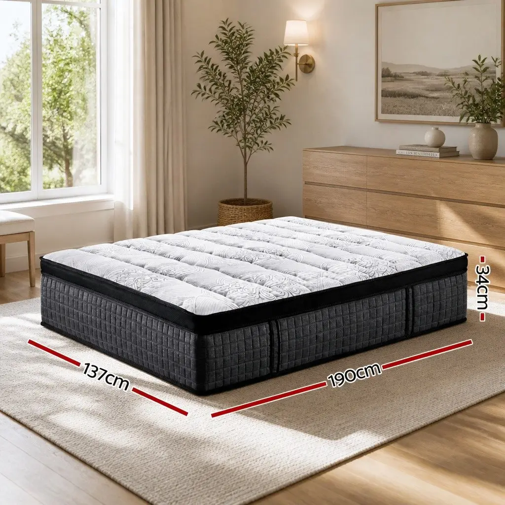 Double Mattress 34cm Euro Top 9 Zone Pocket Spring Latex Foam Medium Firm