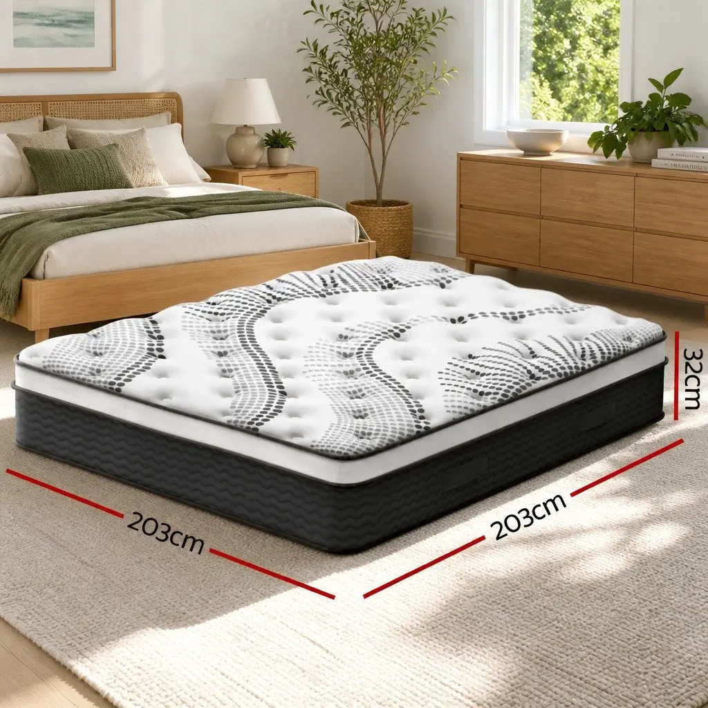 Euro Top Mattress Medium Firm 32cm Thick Super King Size White Black