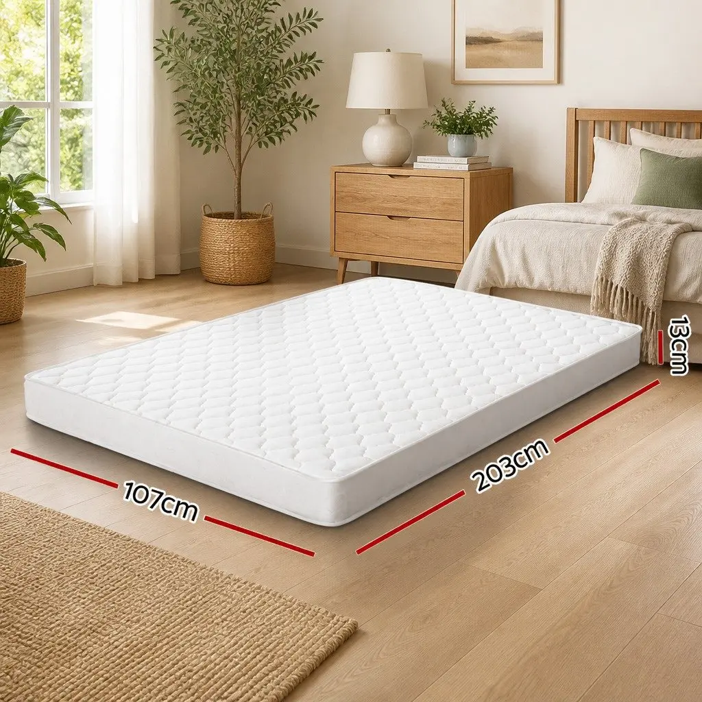 King Single Mattress Medium Firm 13cm White Bonnell Spring Tight Top