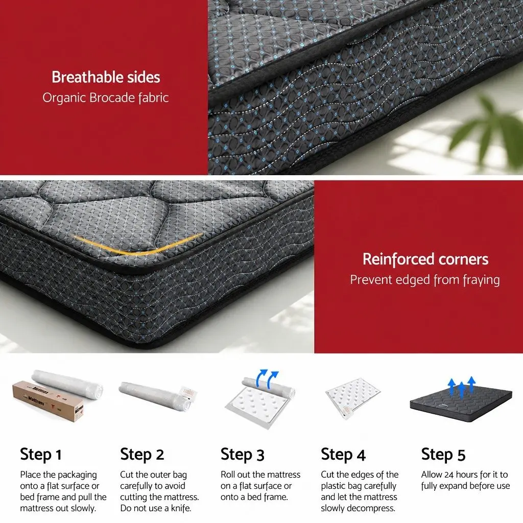 King Size Mattress Medium Firm 16cm Bonnell Spring Tight Top Grey