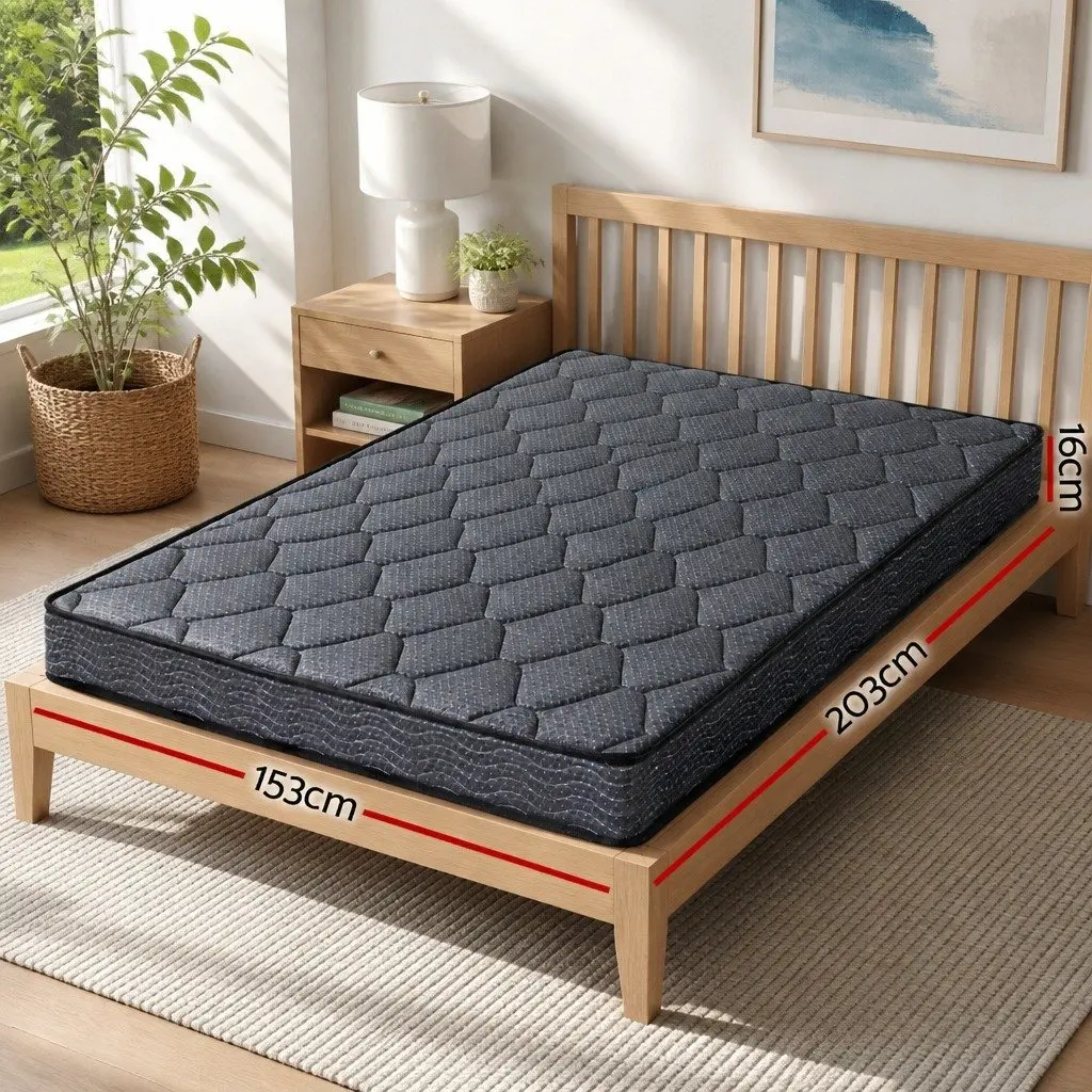 Queen Mattress Medium-Firm Support 16cm Bonnell Spring Tight Top Grey