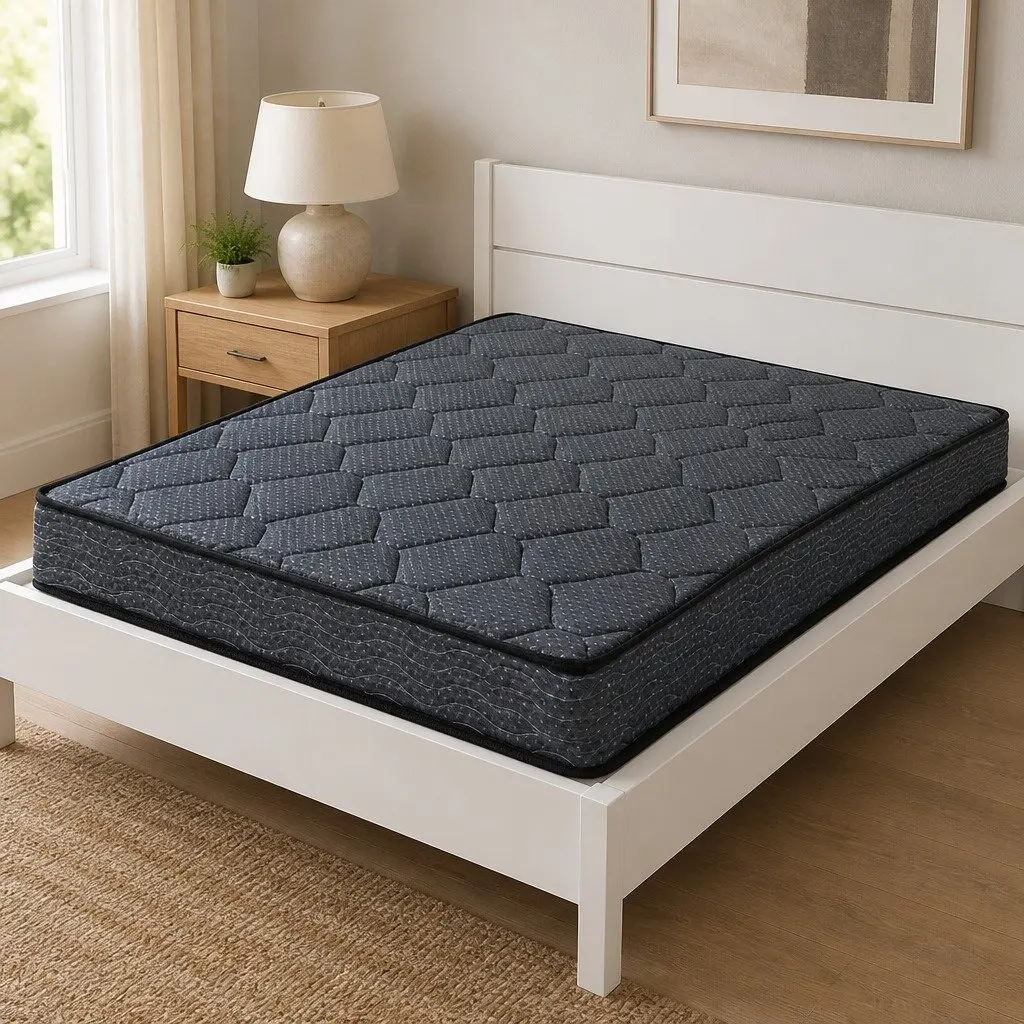 Single Mattress Grey 16cm Medium Firm Support Bonnell Spring Tight Top