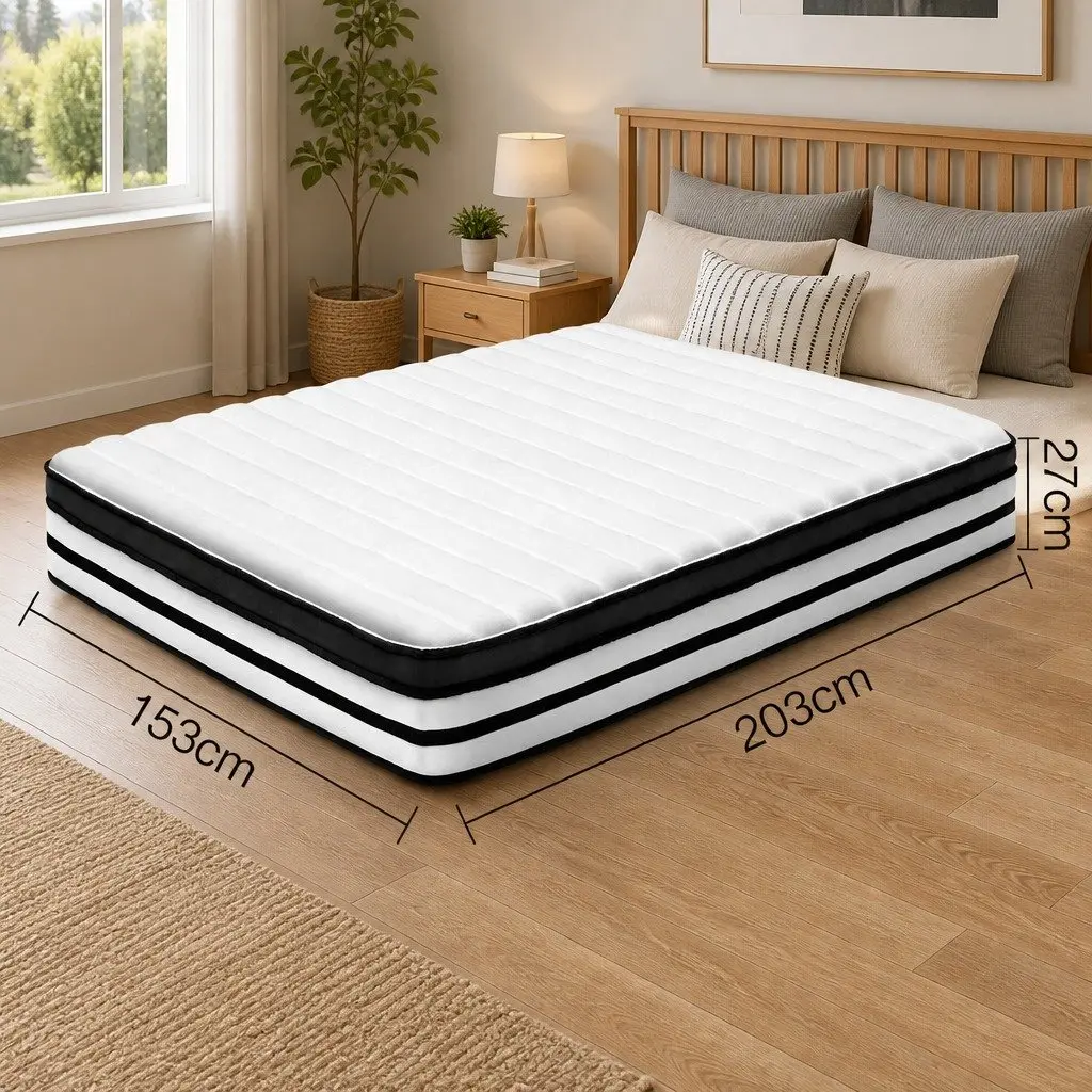 Queen Mattress Euro Top 27cm Medium Firmness Pocket Spring Hypoallergenic White