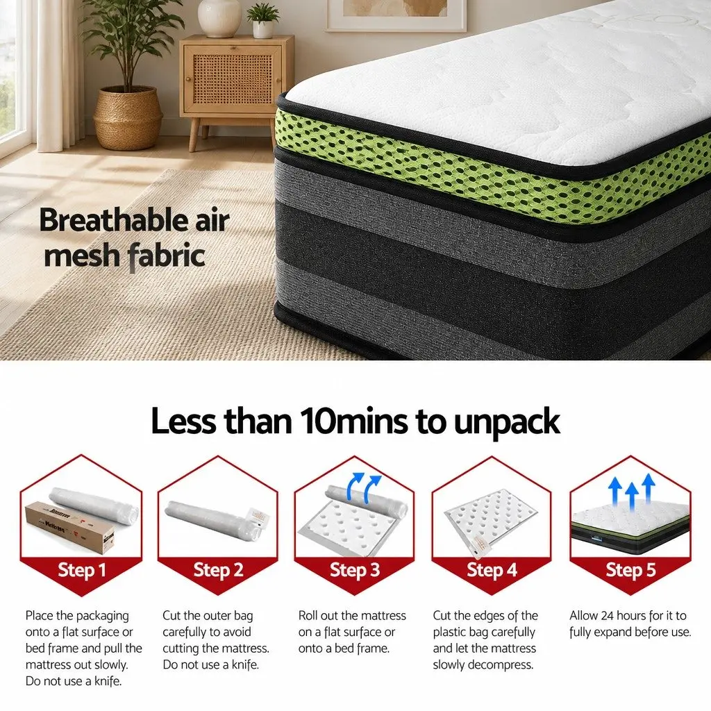 King Size Mattress Medium Firmness Grey Breathable Cool Gel Memory Foam Pocket Spring 30cm Hypoallergenic
