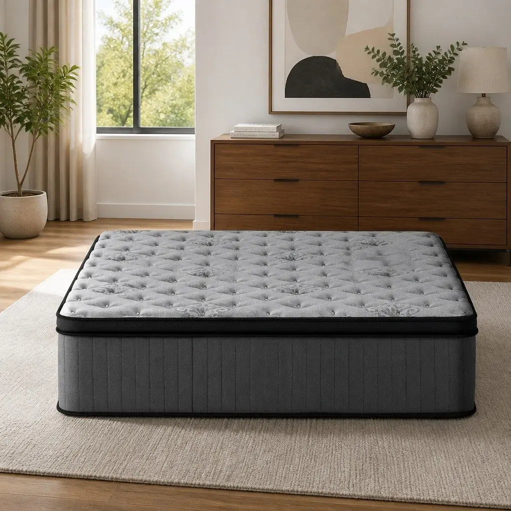Double Mattress Medium-Firm Grey 34cm Euro Top Pocket Spring Gel Memory Foam