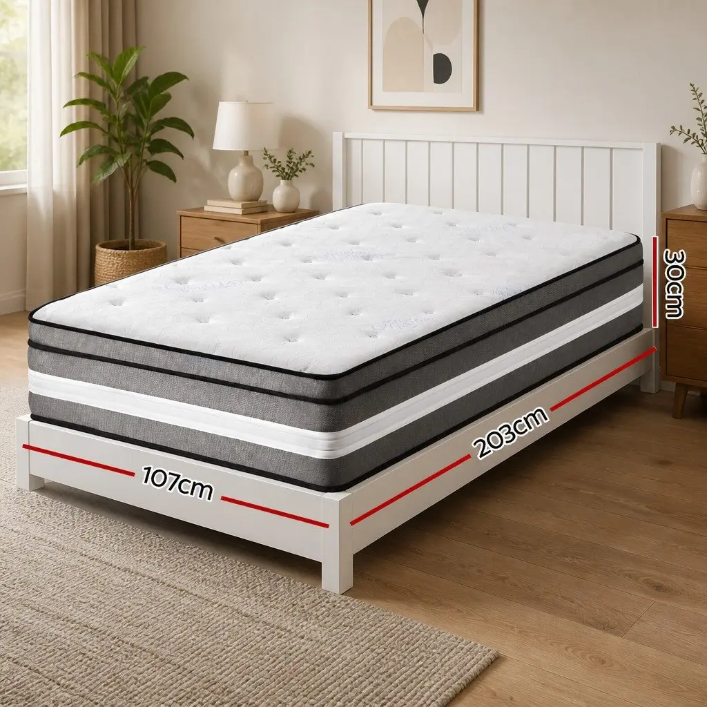 King Single Mattress 30cm Euro Top with Pocket Springs