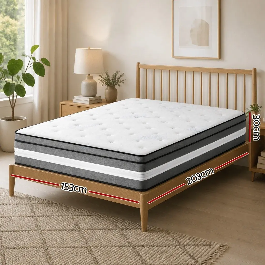 Queen Mattress 30cm Gel Foam Pocket Spring Euro Top Medium Firm Grey
