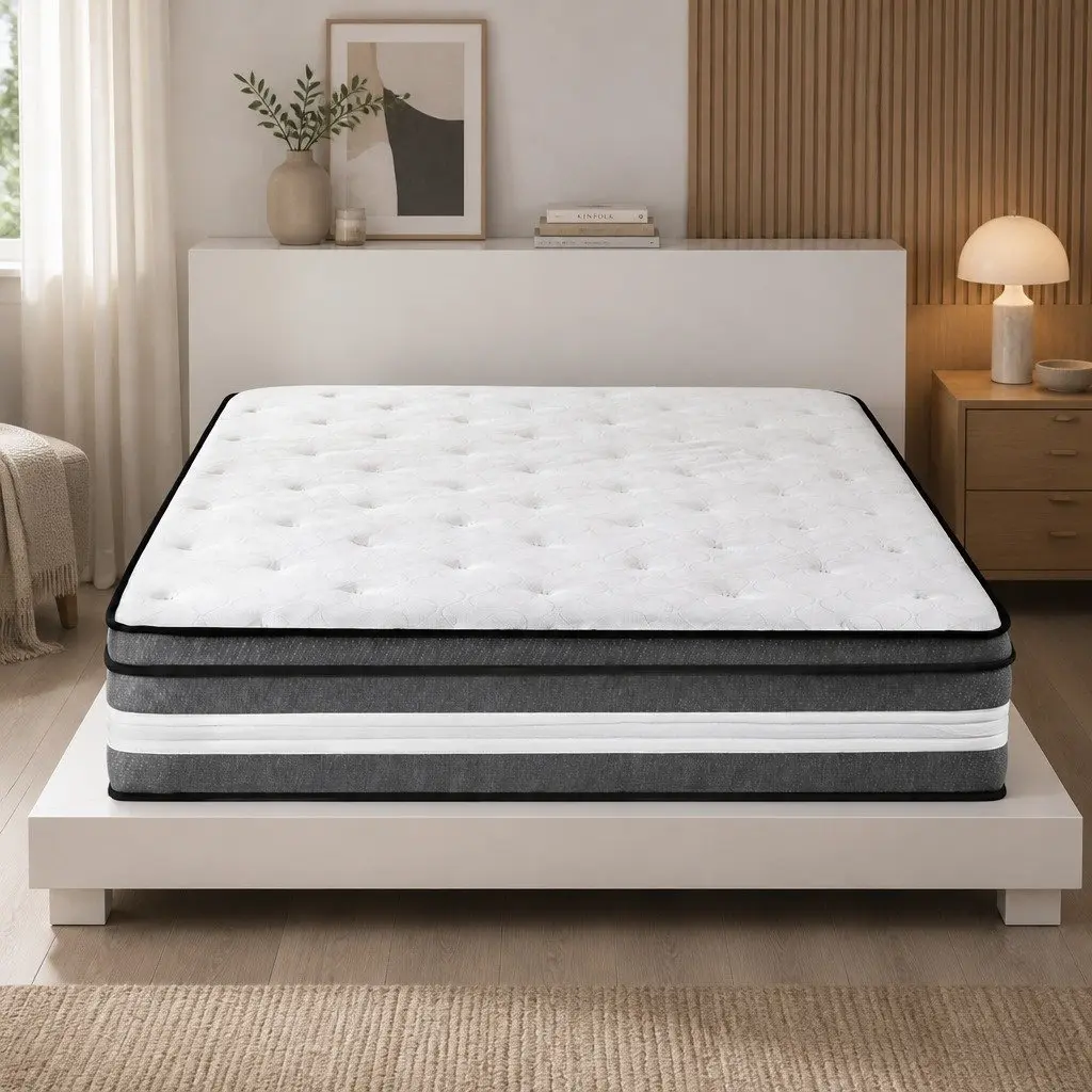 Queen Mattress 30cm Gel Foam Pocket Spring Euro Top Medium Firm Grey