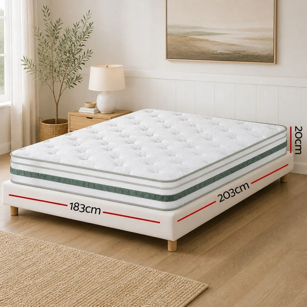 King Size Mattress with Euro Top Green Tea Foam 20cm Medium Firm Pocket Spring