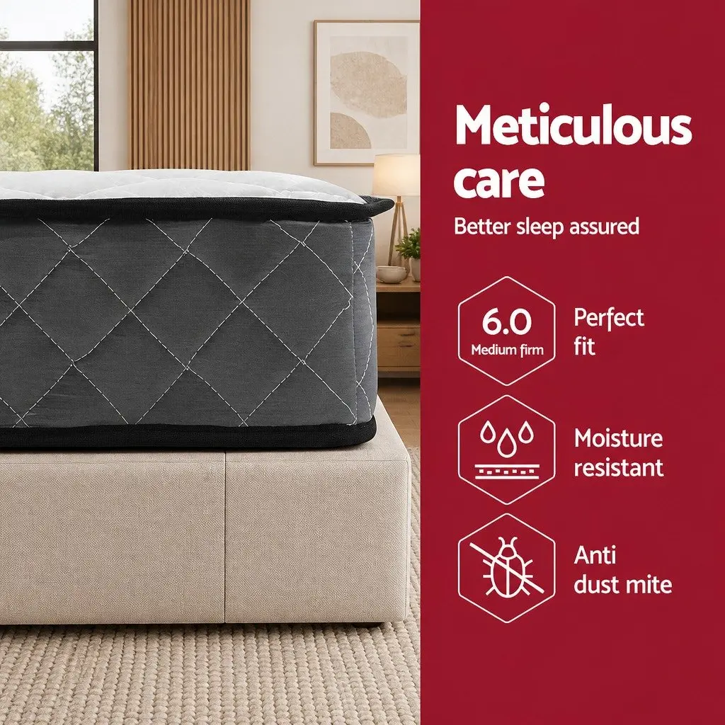 Double Mattress Bonnell Spring Medium Firm Support 16cm Quilted Top Grey