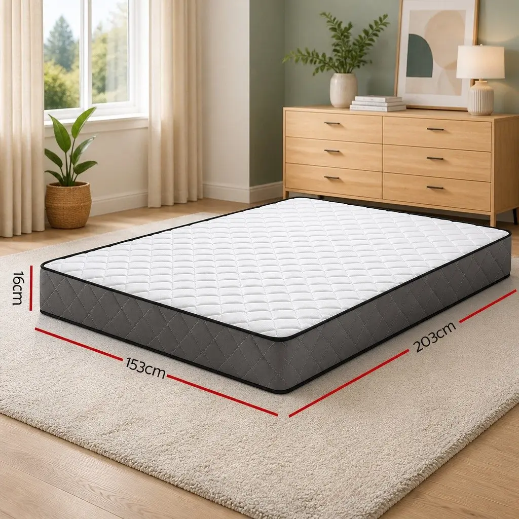 Queen Mattress Medium-Firm 16cm Bonnell Spring White