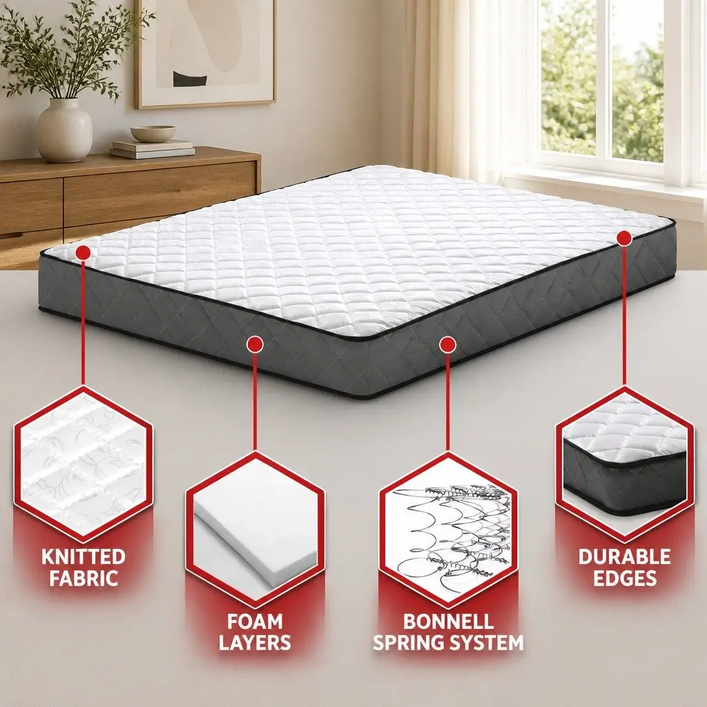 Queen Mattress Medium-Firm 16cm Bonnell Spring White