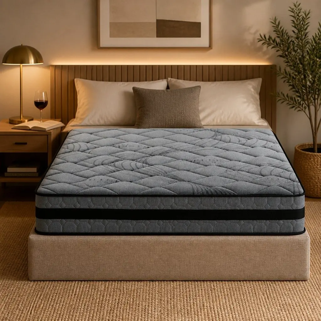 King Size Mattress Medium Firm 22cm Grey and Black Pocket Spring with Quilted Top