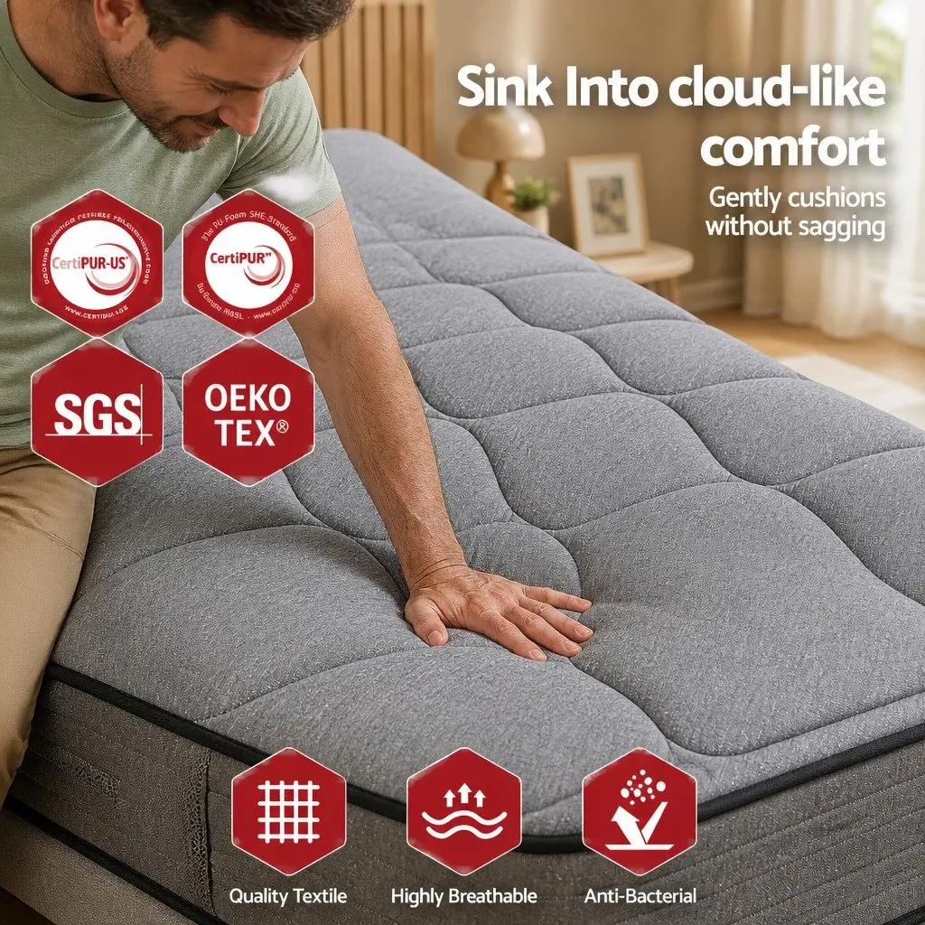 King Size Hybrid Mattress Medium Firm Support 34cm Grey and Black