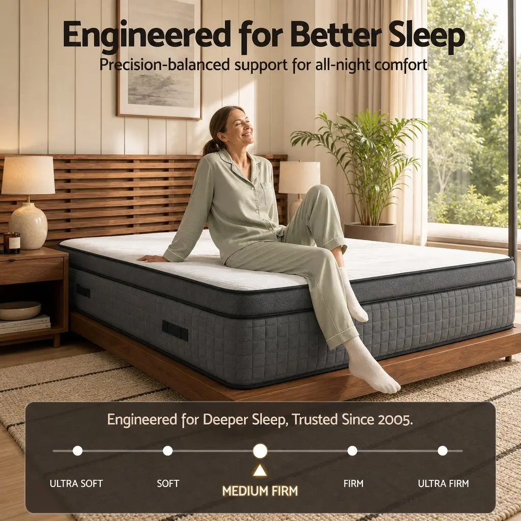 Double Mattress Adjustable Firmness 37cm Grey