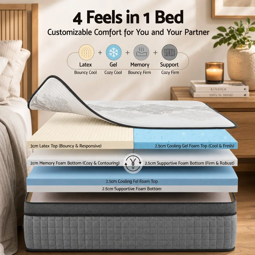 Double Mattress Adjustable Firmness 37cm Grey