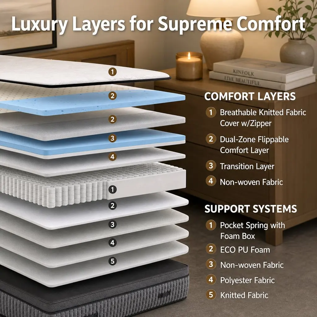 Double Mattress Adjustable Firmness 37cm Grey