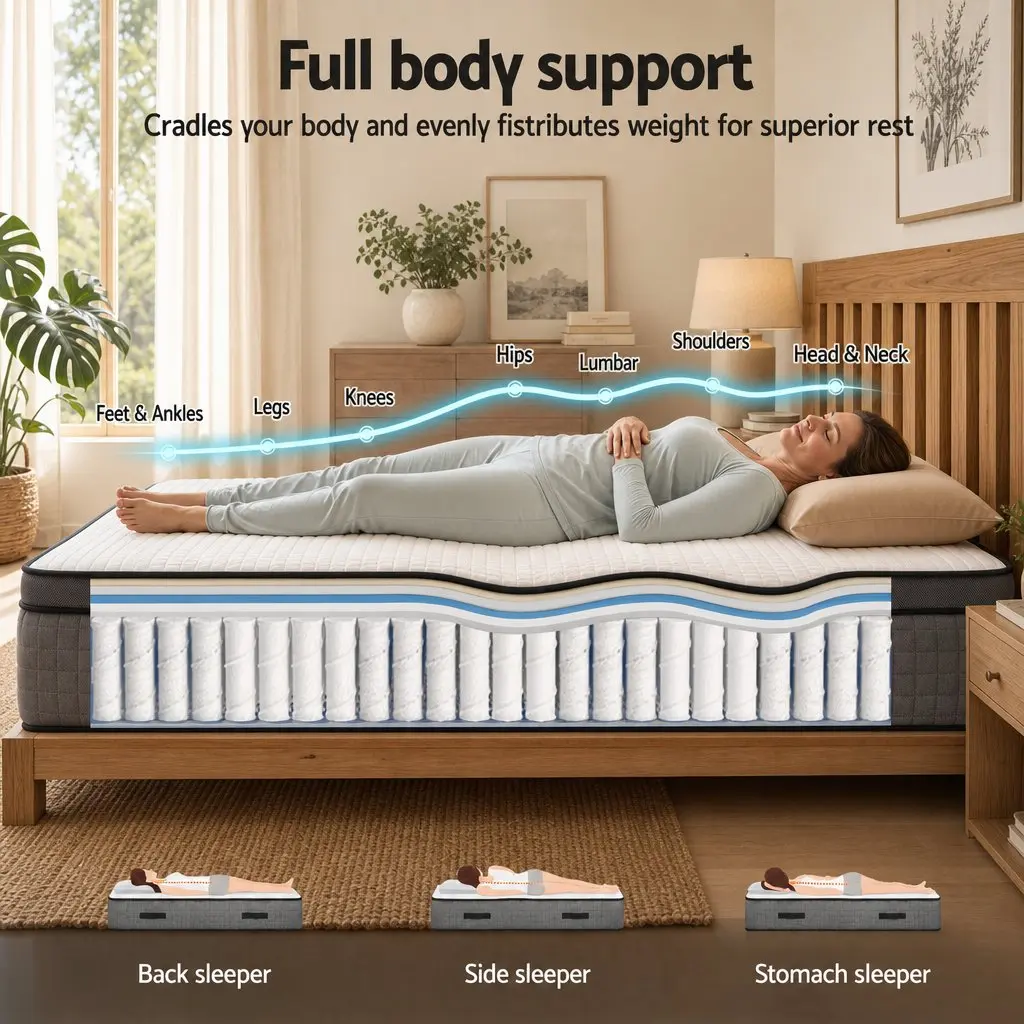 Double Mattress Adjustable Firmness 37cm Grey